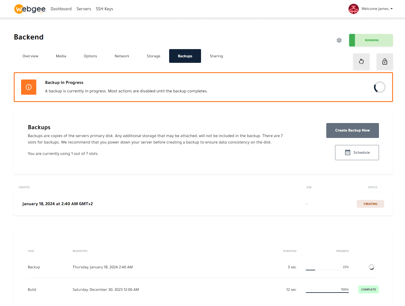 External backup snapshots for cloud servers