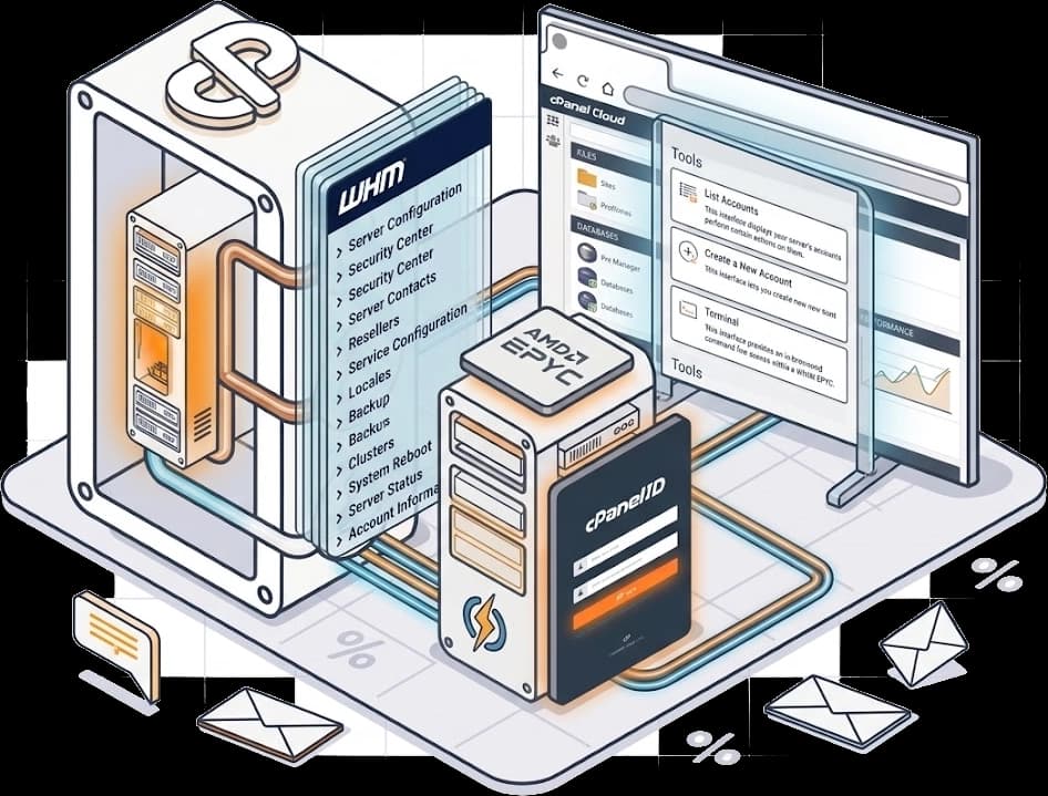 WebGee Premium cPanel reseller hosting — WHM and white-label hosting business illustration