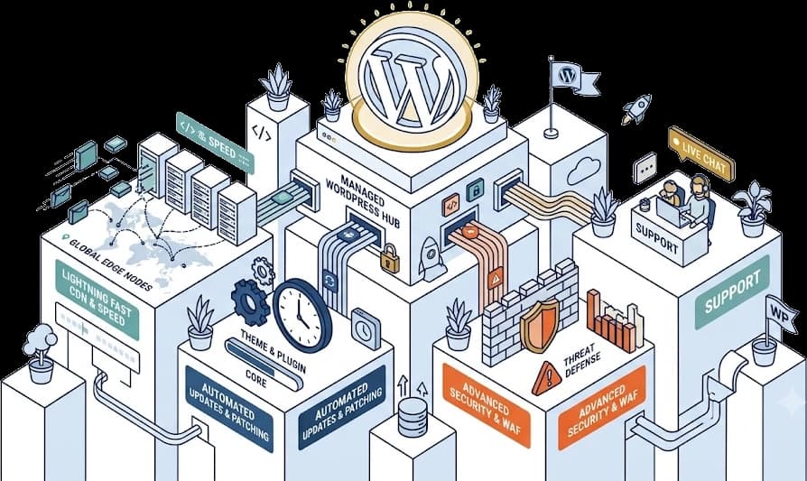 WebGee premium WordPress management — team member in branded apparel